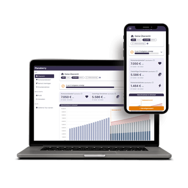Laptop and mobile screen, both showing the Planaberry dashboard.